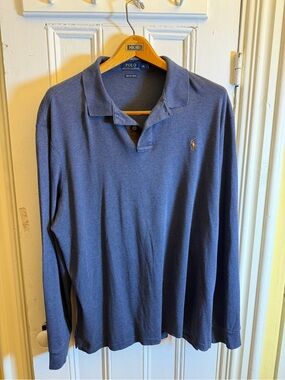 Polo Ralph Lauren Pima Soft Touch Polo Shirt Men XXL Blue Long Sleeve Pony